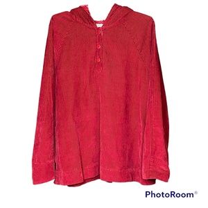 J. Jill Red Corduroy Woman’s Hooded Pullover Blouse Size Medium